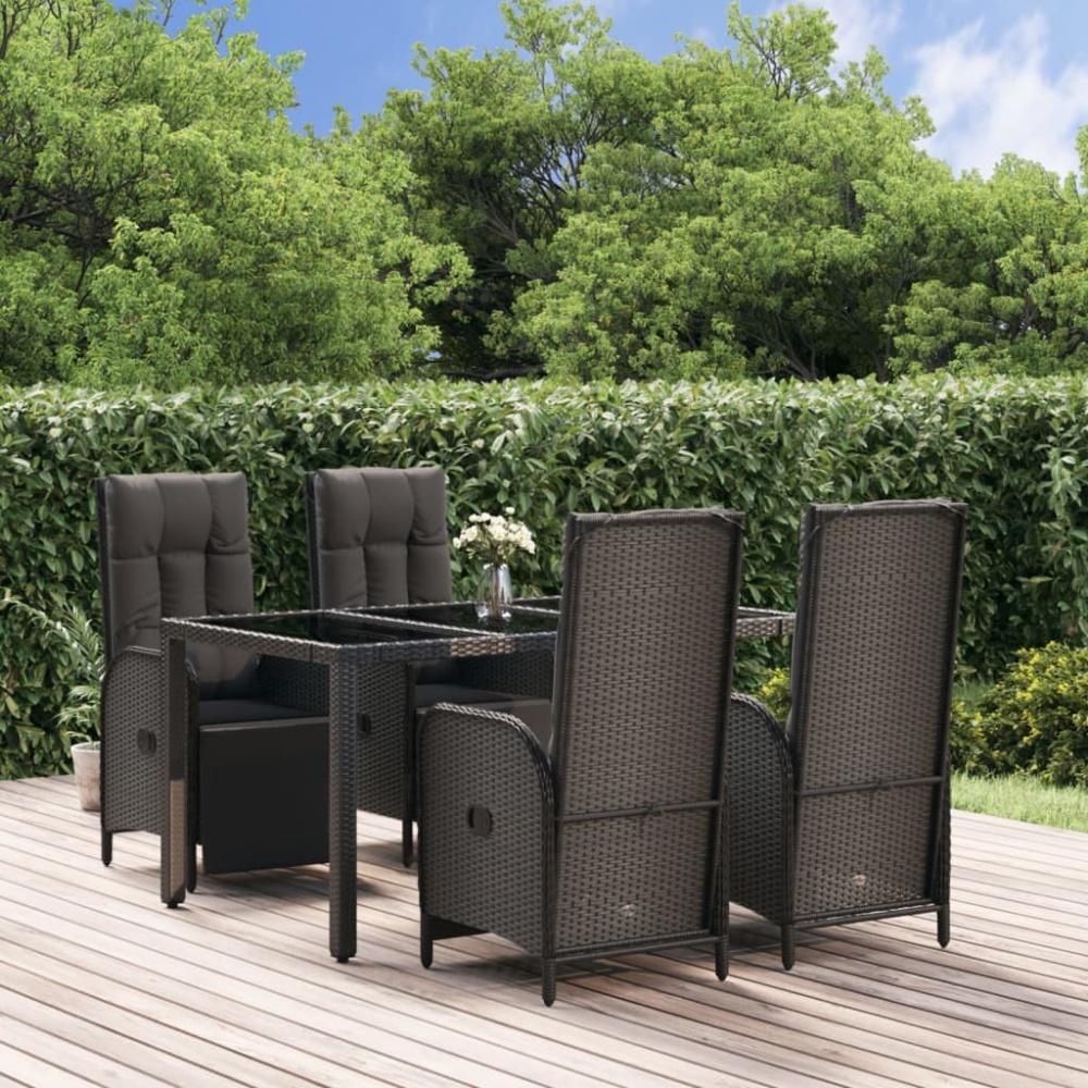 vidaXL 5-tlg. Garten-Essgruppe mit Kissen Schwarz Poly Rattan Bild 1