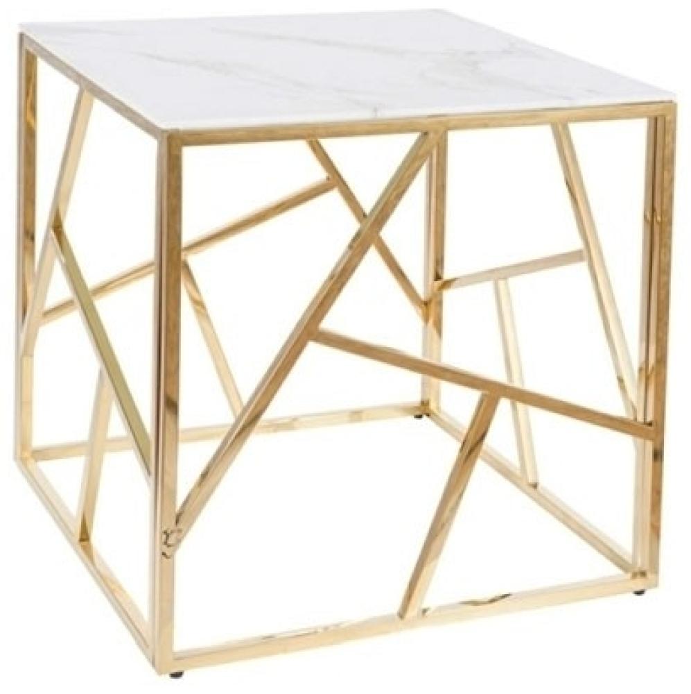 Couchtisch Glastisch Escada B 55x55x55cm Gold Marmor weiß Bild 1
