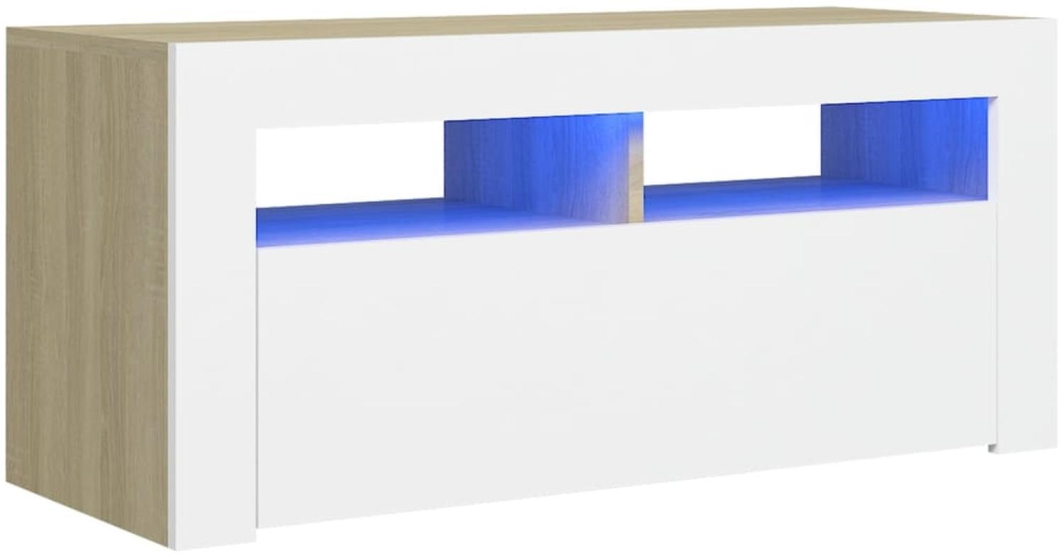 vidaXL TV-Schrank mit LED-Leuchten Weiß Sonoma-Eiche 90x35x40 cm, Mit Beleuchtung [804324] Bild 1