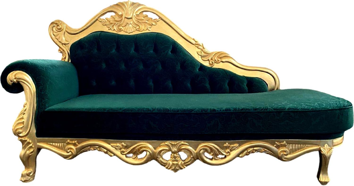 Casa Padrino Luxus Barock Chaiselongue Grün / Gold - Handgefertigte Massivholz Recamiere mit edlem Samtstoff und elegantem Muster Bild 1