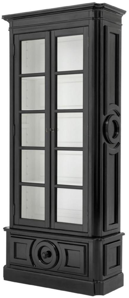 Casa Padrino Luxus Vitrine Schwarz / Weiß 113 x 46 x H. 240 cm - Massivholz Vitrinenschrank - Wohnzimmerschrank mit 2 Glastüren und Schublade - Luxus Qualität Bild 1