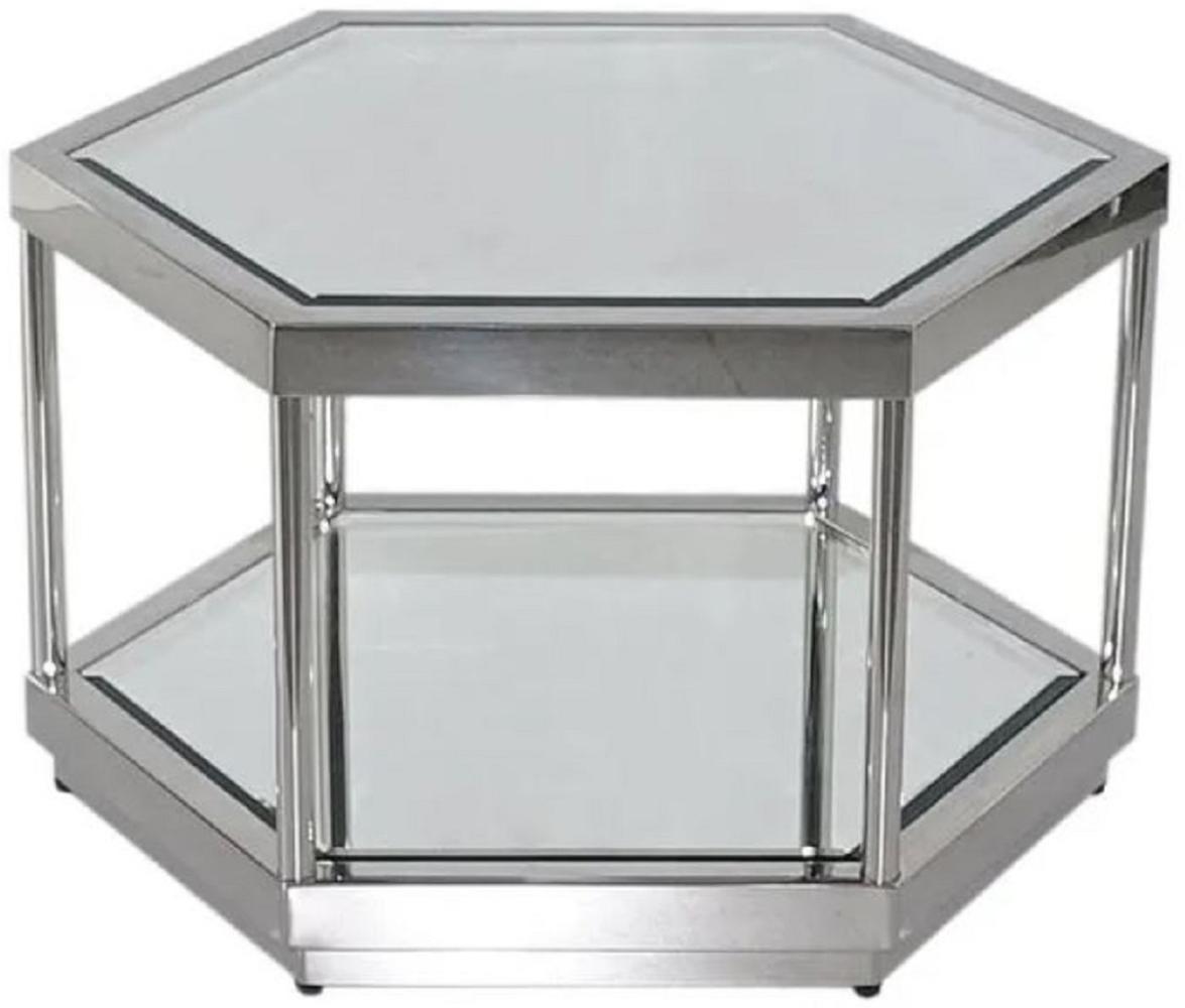 Casa Padrino Luxus Couchtisch Silber 60 x 52 x H. 36 cm - 6 eckiger Metall Wohnzimmertisch mit Glasplatten - Wohnzimmer Möbel - Luxus Möbel Bild 1