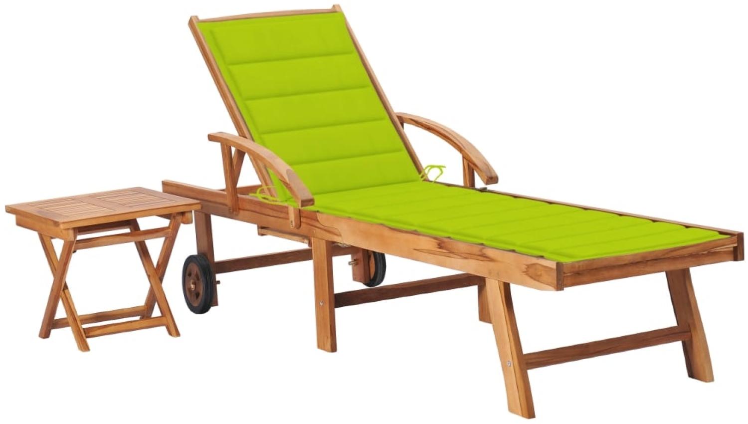 vidaXL Sonnenliege mit Tisch und Auflage Massivholz Teak 3063032 Bild 1