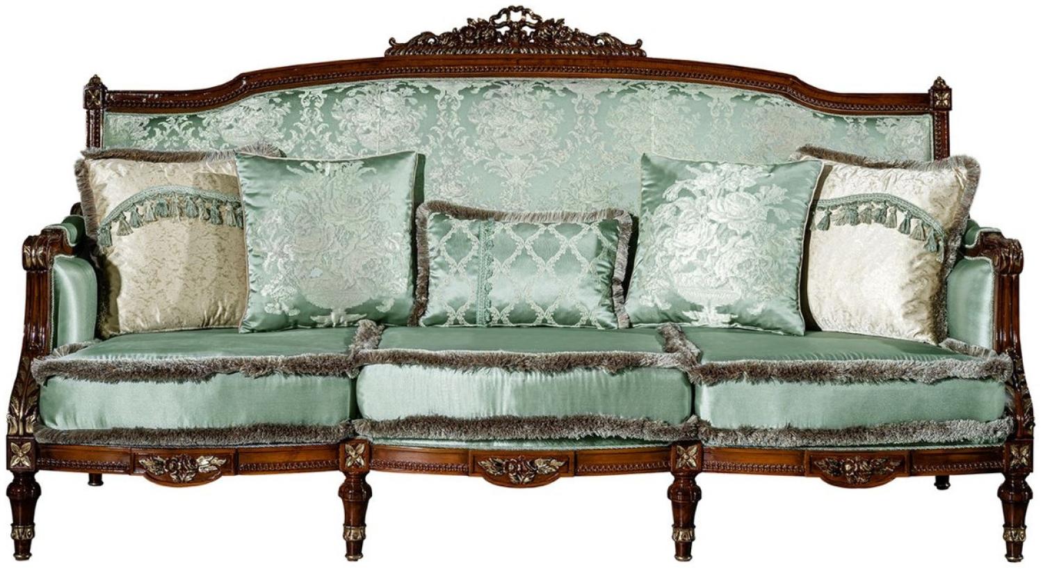 Casa Padrino Luxus Barock Sofa Hellgrün / Braun 227 x 90 x H. 126 cm - Wohnzimmer Sofa mit dekorativen Kissen Bild 1