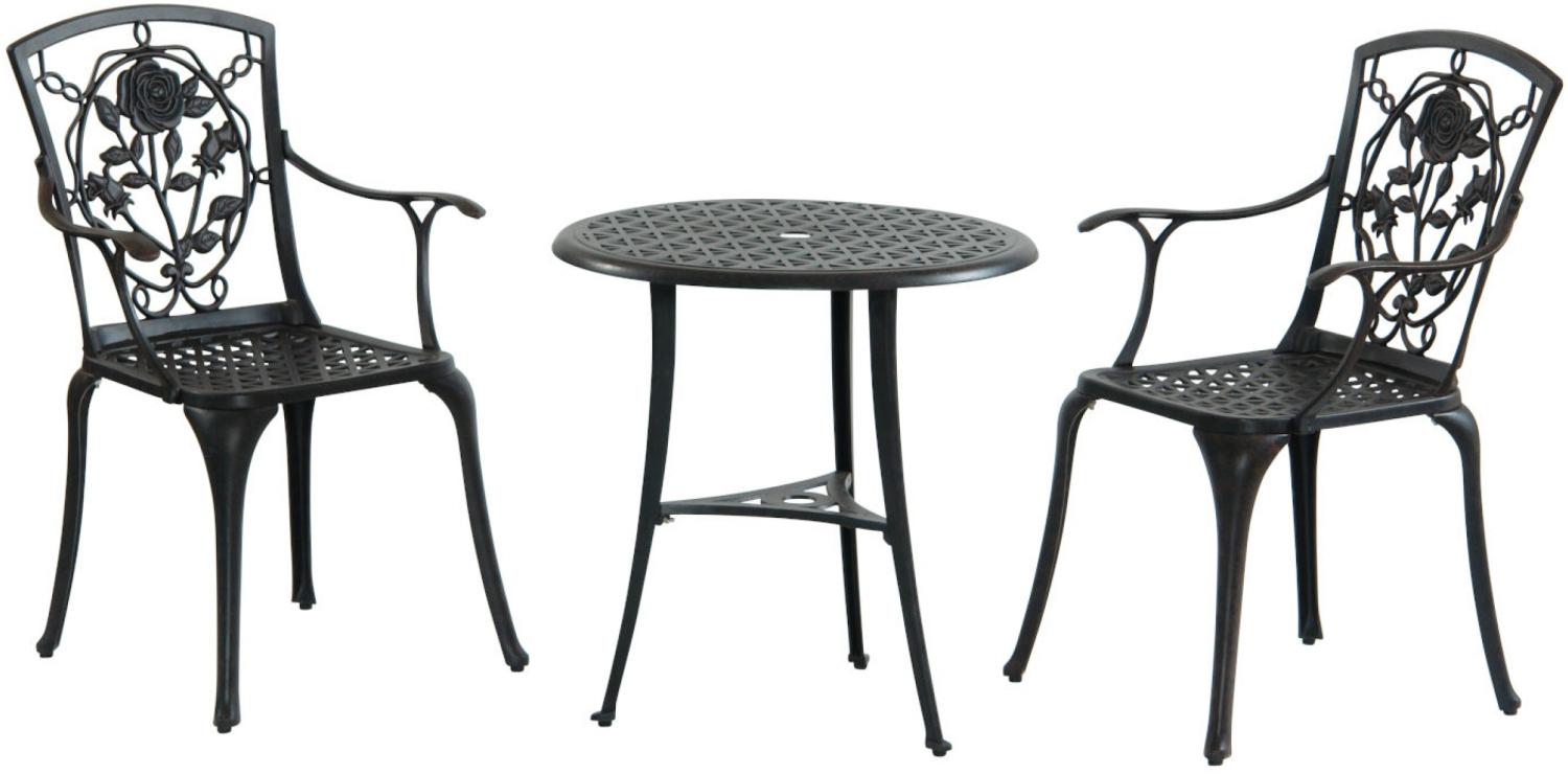 Inko Bistro-Set Rose Alu-Guss Tisch Ø 66 cm Stühle mit Armlehnen 2 Farben zur Wahl bronze Bild 1