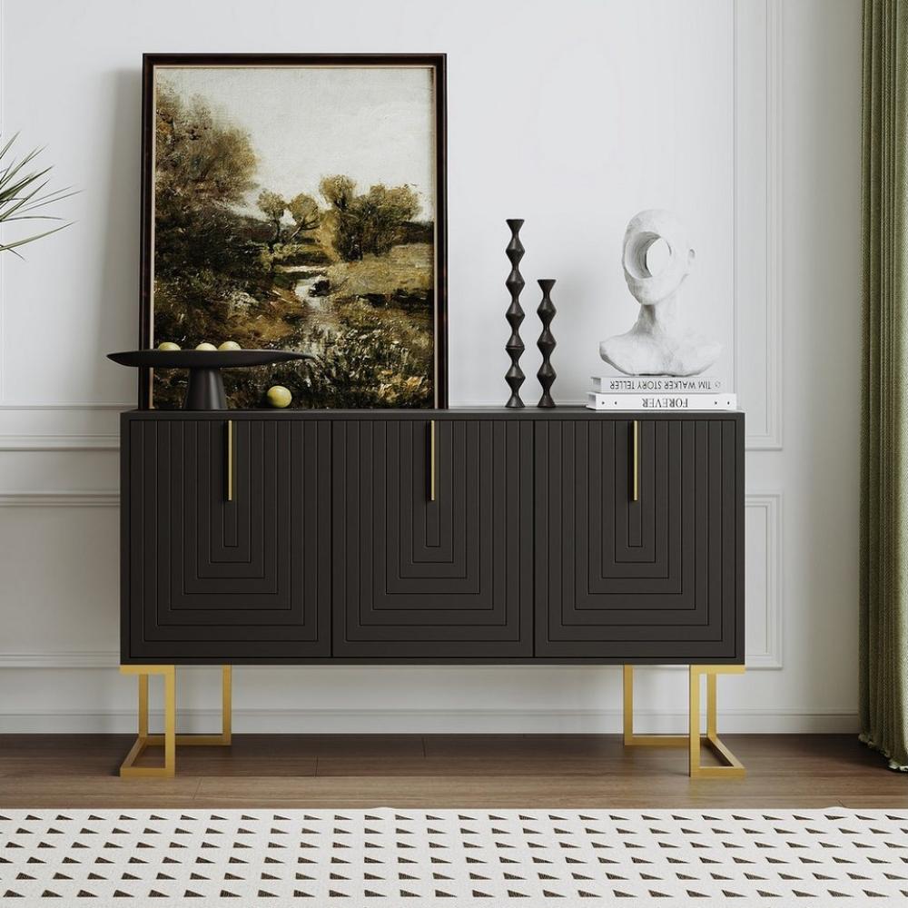 Merax Sideboard mit 3 Türen und verstellbaren Einlegeböden, Kommode mit Metallsockel, Anrichte, Buffet, TV-Schrank Bild 1