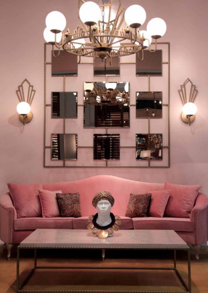 Casa Padrino Luxus Barock Samt Sofa Rosa / Grau 280 x 90 x H. 100 cm - Edles Wohnzimmer Sofa mit dekorativen Kissen - Barock Wohnzimmer Möbel - Luxus Qualität Bild 1