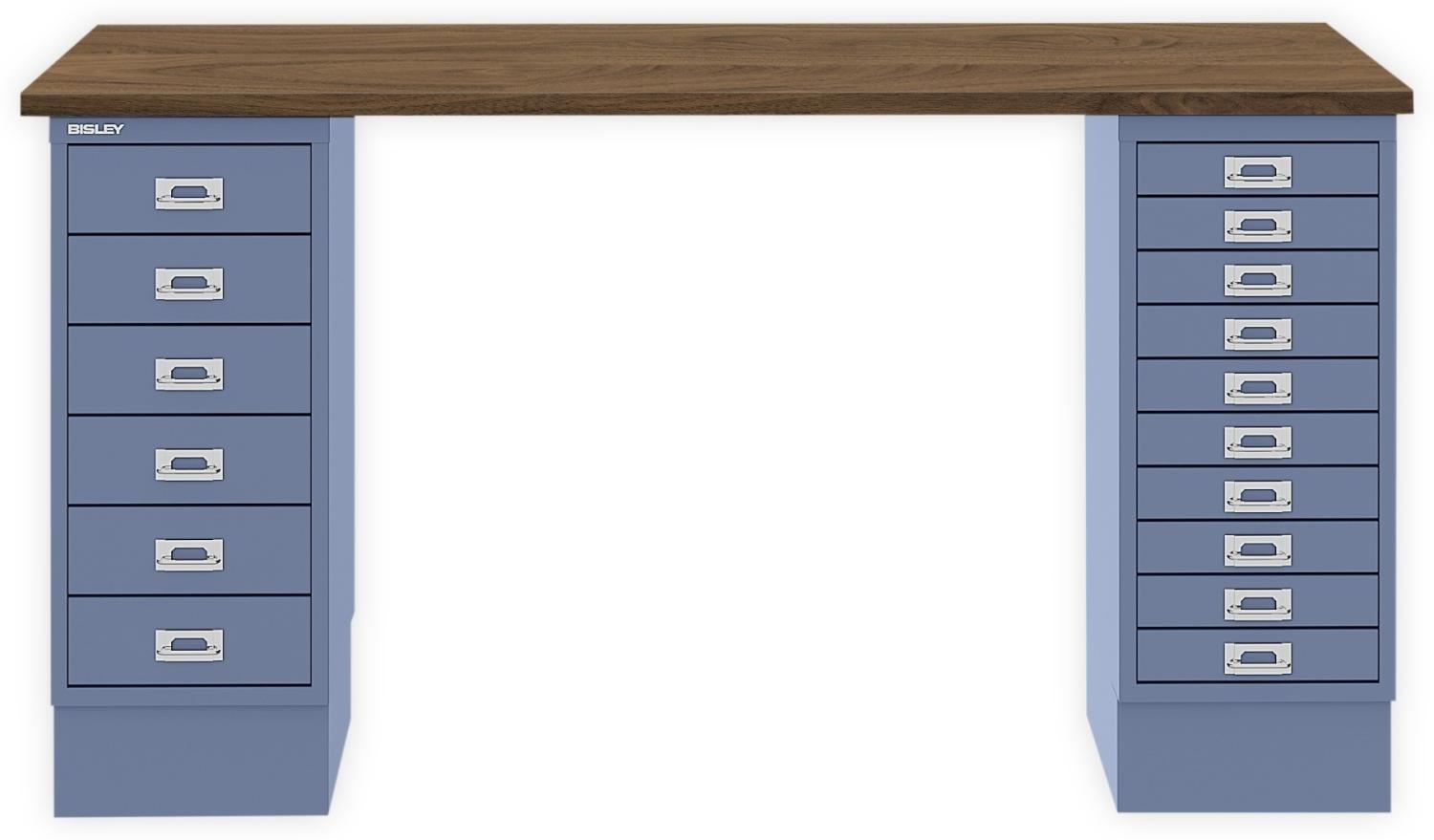 MultiDesk, 1 MultiDrawer mit 10 Schüben, 1 MultiDrawer mit 6 Schüben, Dekor Nussbaum, Farbe Blau, Maße: H 740 x B 1400 x T 600 mm Bild 1