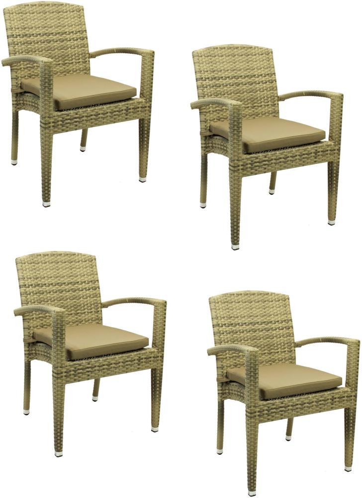 4x Konway MAUI Stapelsessel Elfenbein Premium Polyrattan Garten Sessel Stuhl Set Bild 1
