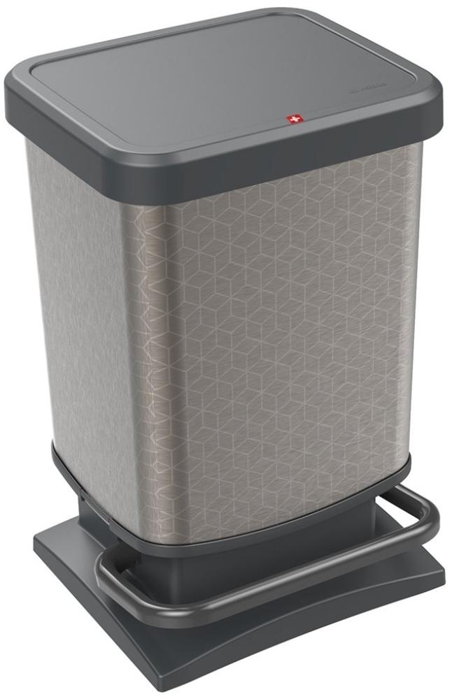 Rotho Paso Mülleimer 20l mit Pedal und Deckel, Kunststoff (PP) BPA-frei, silber hexagon, 20l (29,3 x 26,6 x 45,7 cm) Bild 1