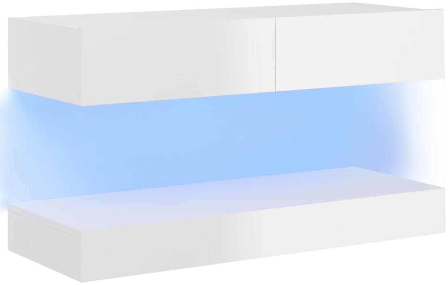vidaXL TV-Schrank mit LED-Leuchten Hochglanz-Weiß 90x35 cm Bild 1