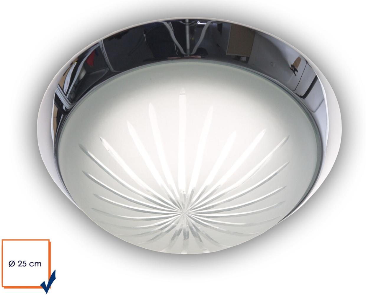 LED Deckenleuchte rund, Schliffglas satiniert, Dekorring Chrom, Ø 25cm Bild 1