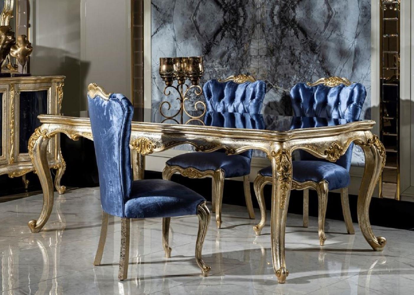 Casa Padrino Luxus Barock Esszimmer Set Blau / Silber / Gold - 1 Esstisch & 6 Esszimmerstühle - Barock Esszimmer Möbel - Edel & Prunkvoll Bild 1