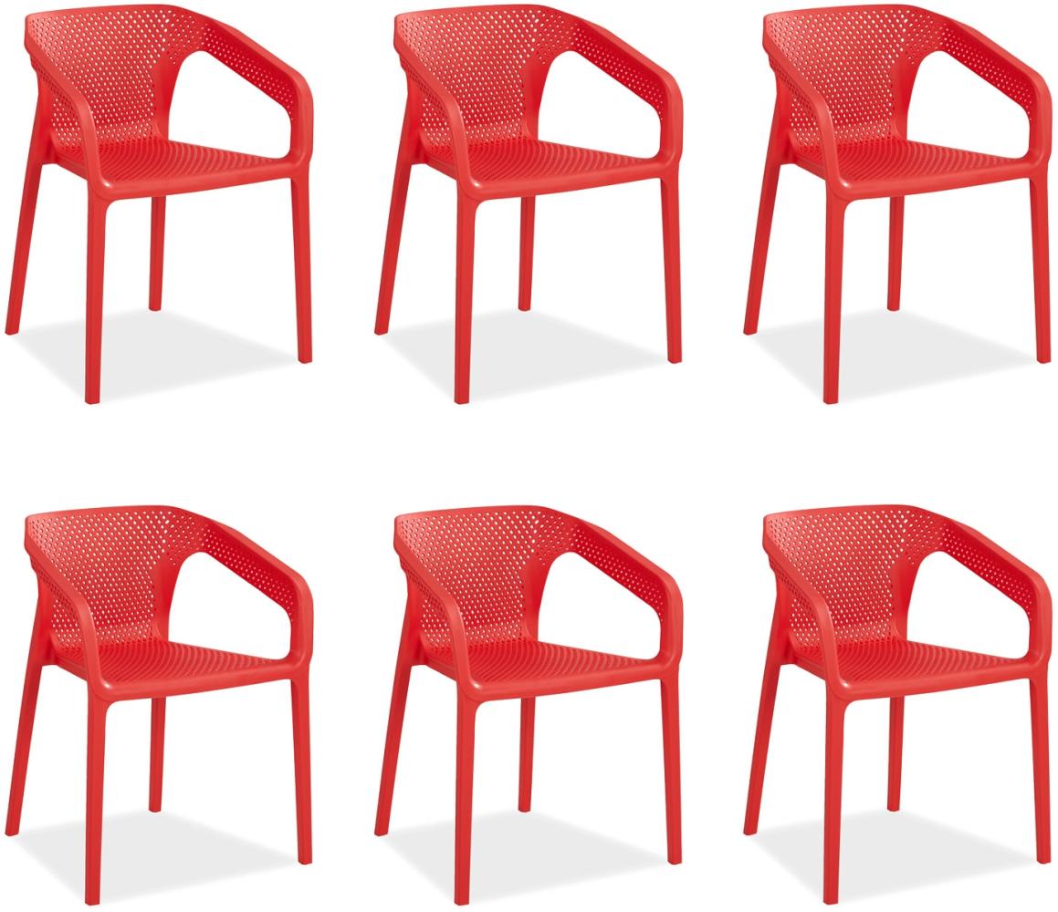 Gartenstuhl mit Armlehnen 6er Set Gartensessel Rot Stühle Kunststoff Stapelstühle Balkonstuhl Outdoor-Stuhl Bild 1