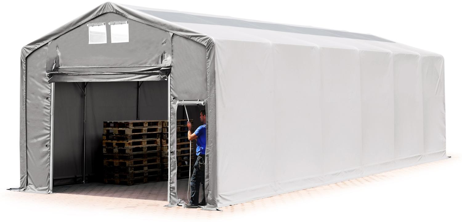 Zelthalle 6x12m Lagerzelt Industriezelt 3m Seitenhöhe PVC Plane 850 N mit Oberlicht grau 100% wasserdicht mit Hochziehtor Bild 1