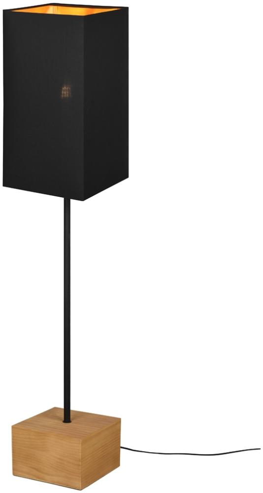 LED Stehleuchte Holzfuß Stoffschirm Schwarz/Gold, Höhe 150cm Bild 1