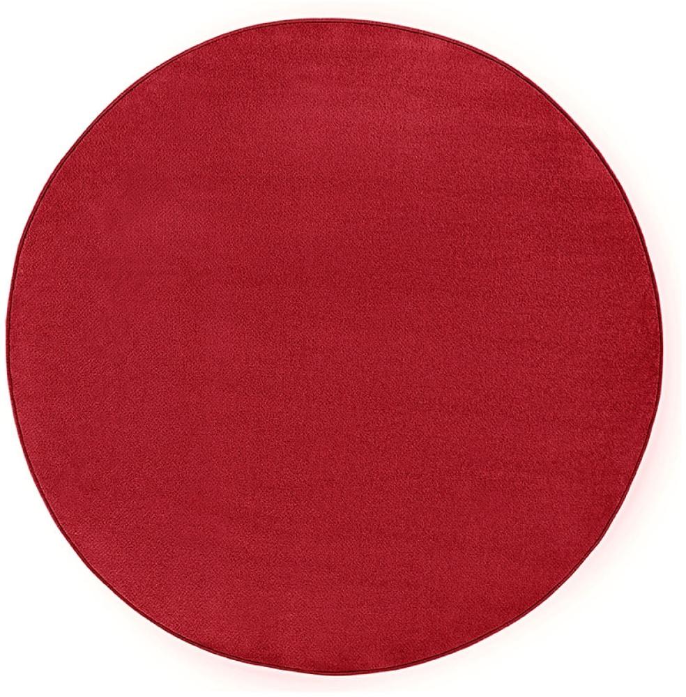 Runder Kurzflor Teppich Uni Fancy rund - rot - 200 cm Durchmesser Bild 1