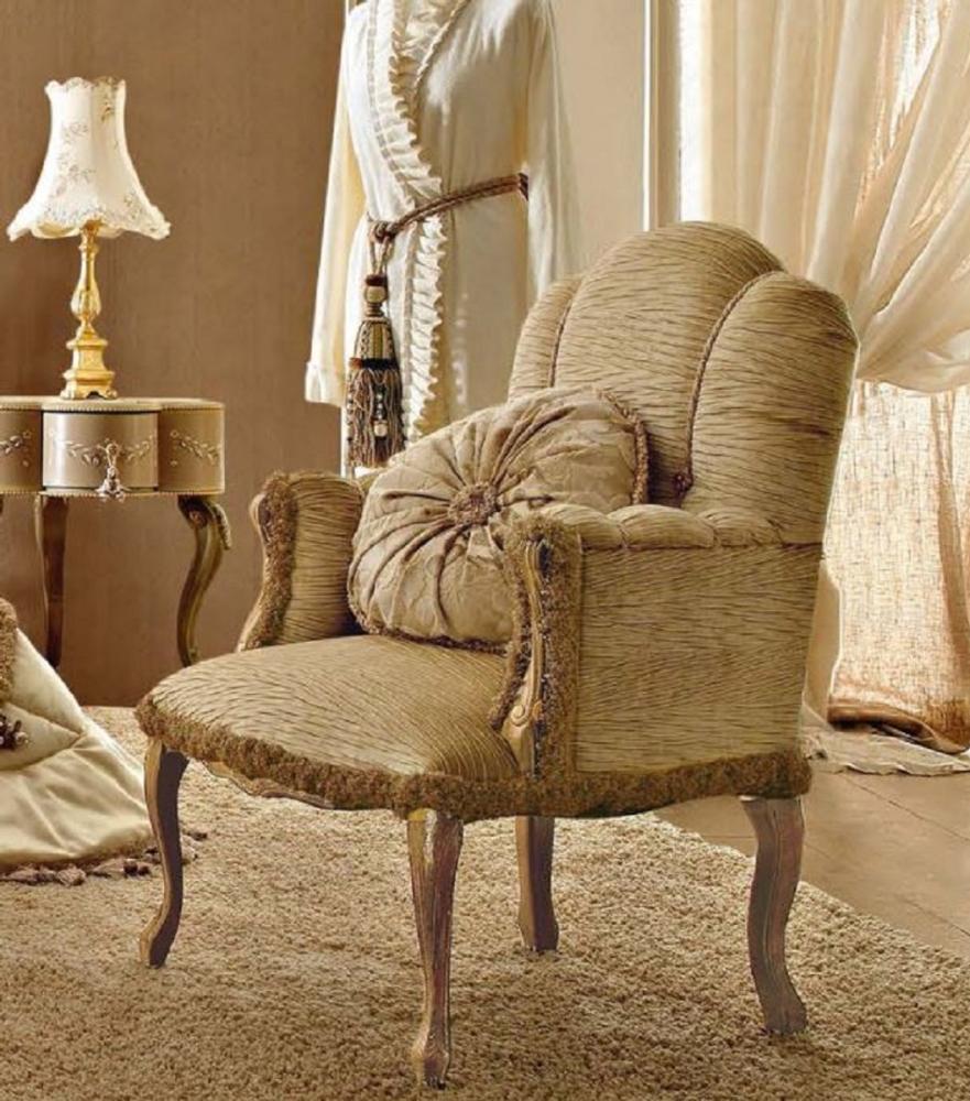 Casa Padrino Luxus Barock Wohnzimmer Sessel Beige / Braun - Hochwertige Barock Wohnzimmer & Hotel Möbel - Erstklassische Qualität - Made in Italy Bild 1