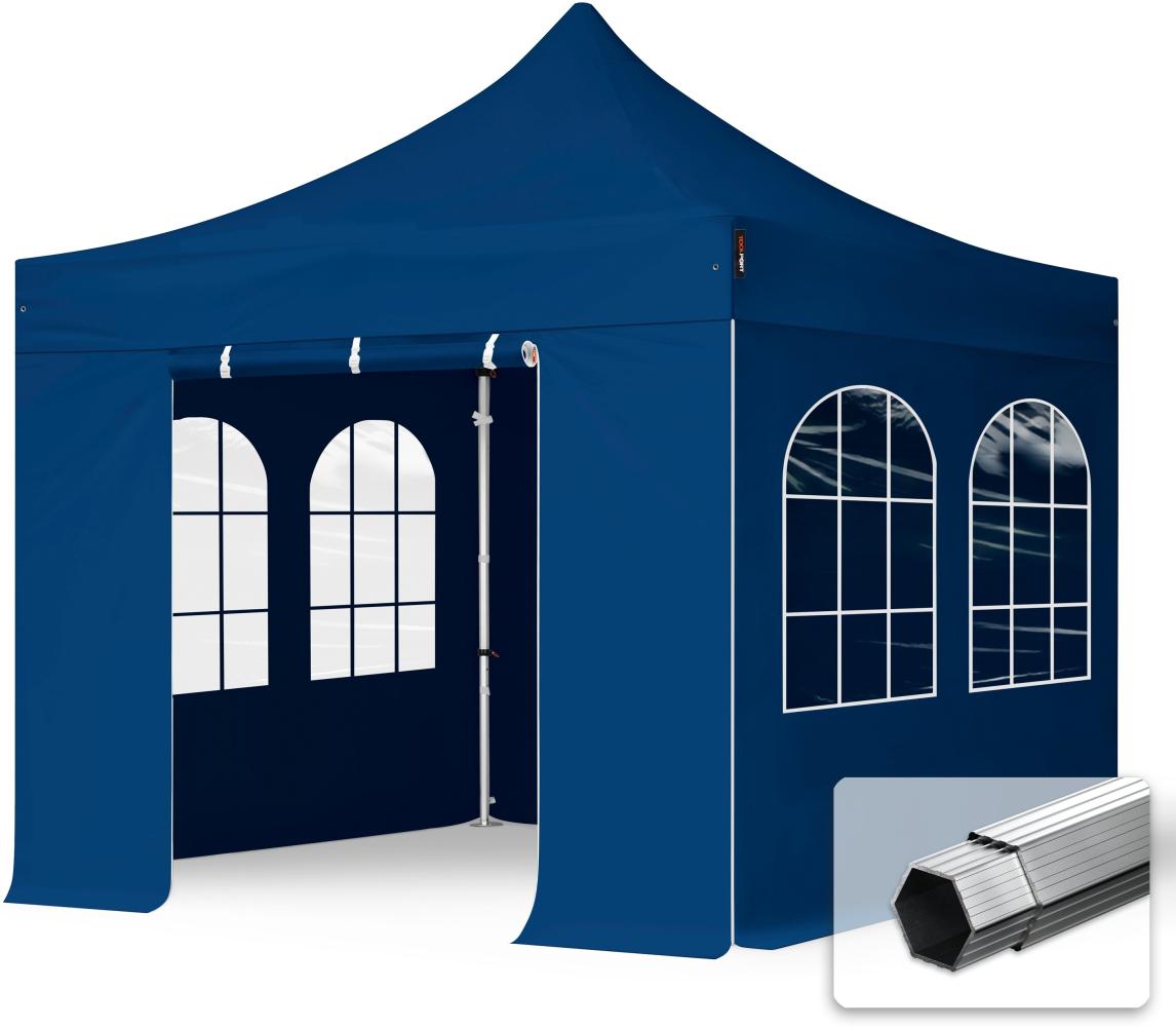 3x3 m Faltpavillon PROFESSIONAL Alu 40mm, Seitenteile mit Sprossenfenstern, blau Bild 1
