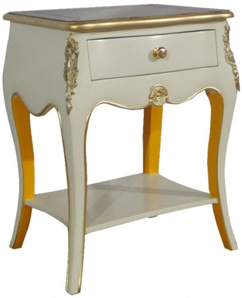Casa Padrino Barock Kommode mit 1 Schublade Antik Weiß / Gold H 70 cm, B 50 cm - - Nachttisch Konsole - Nachtschrank Bild 1