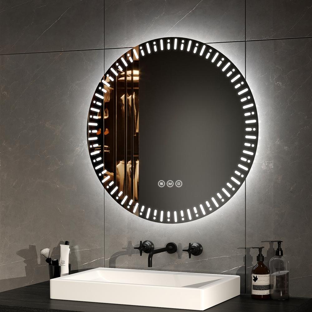 EMKE Badspiegel mit Beleuchtung 60 cm mit Beschlagfrei, Dimmbar 3 Lichtfarbe Touchschalter IP44 Bild 1