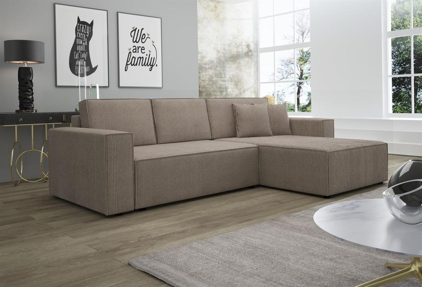 Ecksofa Schlafsofa Sofa CONOR PREMIUM Stoff Poso Dunkelbeige Ottomane Rechts Bild 1