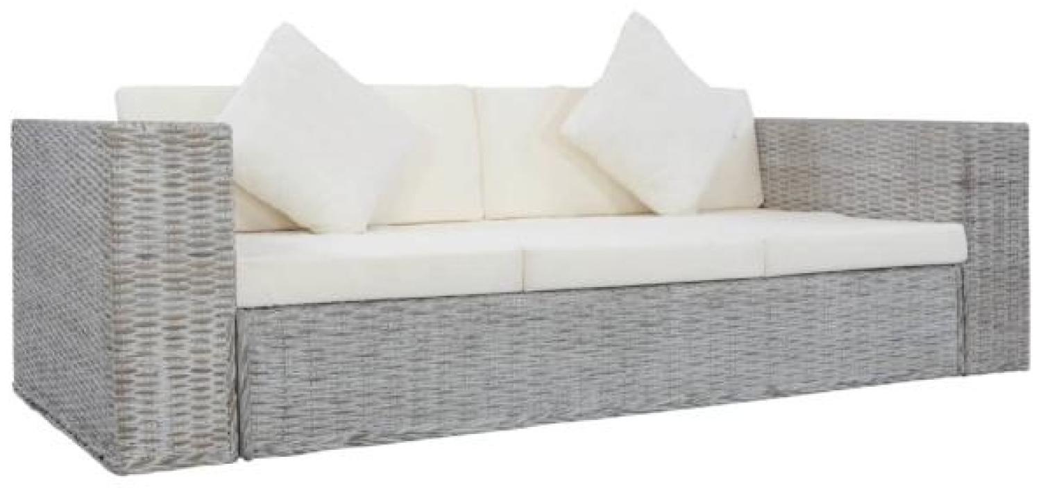 vidaXL 3-Sitzer-Sofa mit Polstern Grau Natürliches Rattan Bild 1