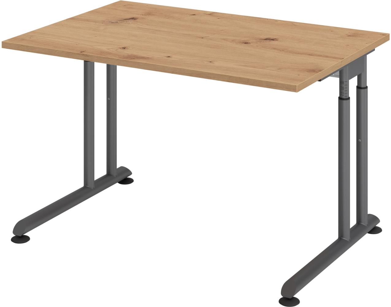 bümö® Schreibtisch Z-Serie höhenverstellbar, Tischplatte 120 x 80 cm in Asteiche, Gestell in graphit Bild 1