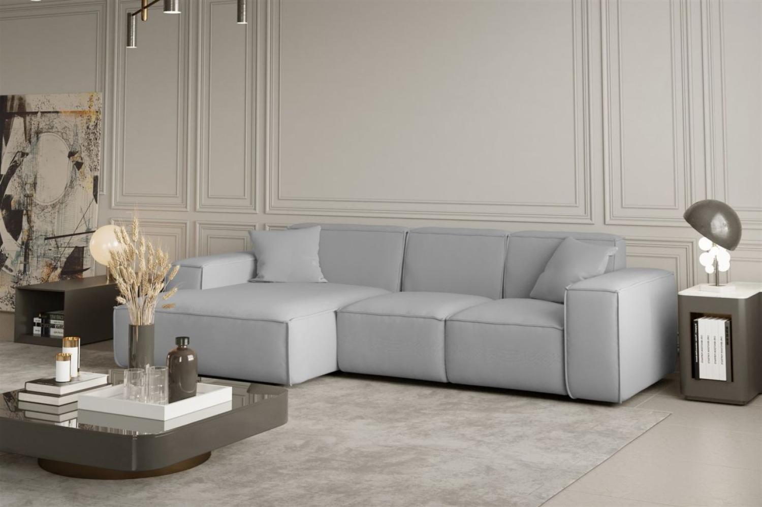 Ecksofa Designersofa CELES in Stoff Opera Velvet Hellgrau Ottomane Links Bild 1