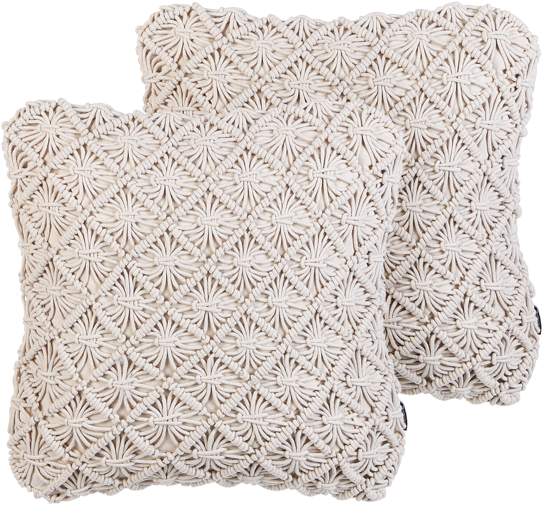 Kissen 2er Set Makramee Baumwolle Helles Beige KIZKALESI 45 x 45 cm Bild 1