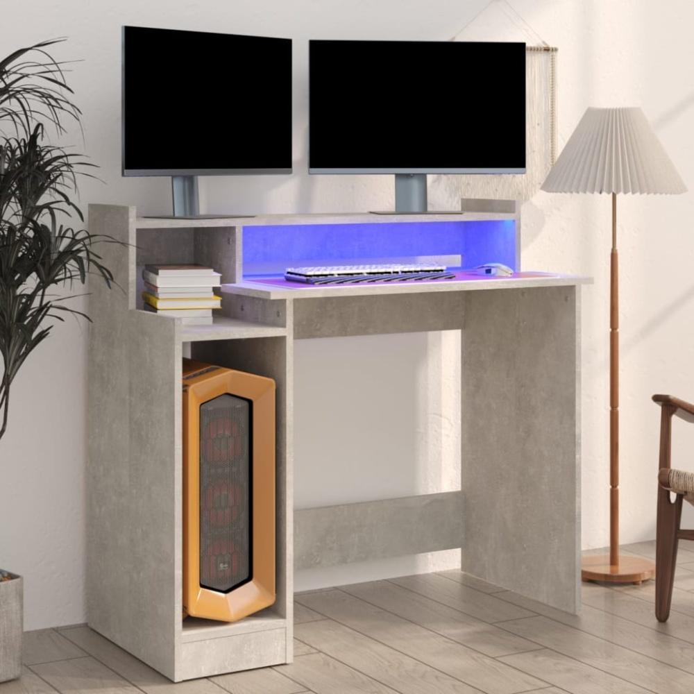 Schreibtisch mit LEDs Betongrau 97x45x90 cm Holzwerkstoff Bild 1