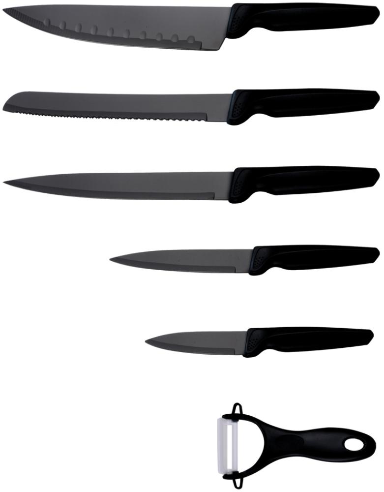 Michelino 6 teiliges Messerset (5 Messer & 1 Sparschäler) Edelstahl scharfe Messerklingen Küchenmesser Fleischmesser Schwarz Bild 1