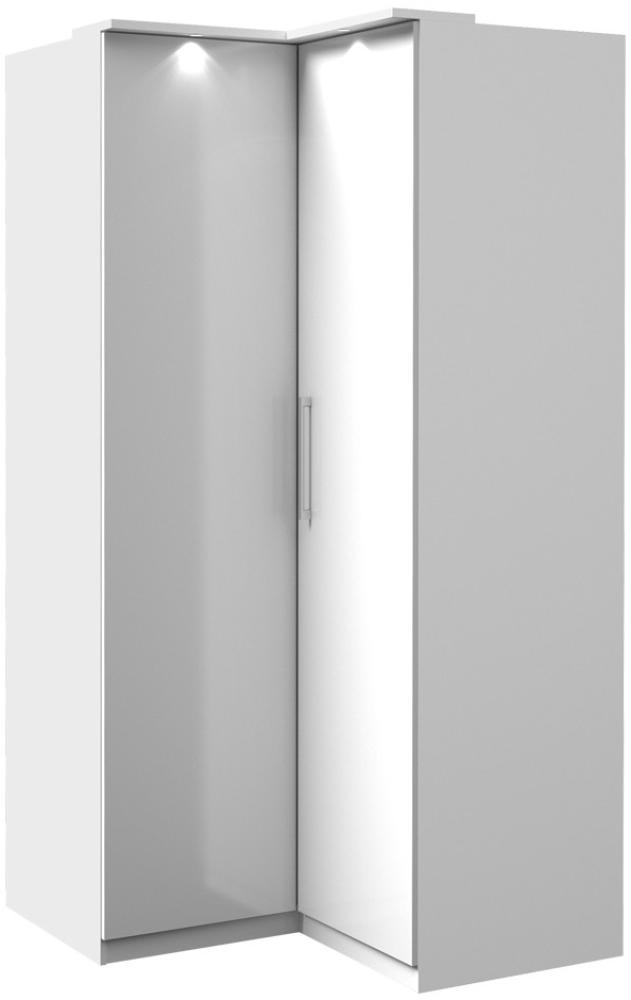 Eckkleiderschrank "Optima" Kleiderschrank 109 cm weiß Hochglanz 2-Türig inkl. LED Bild 1