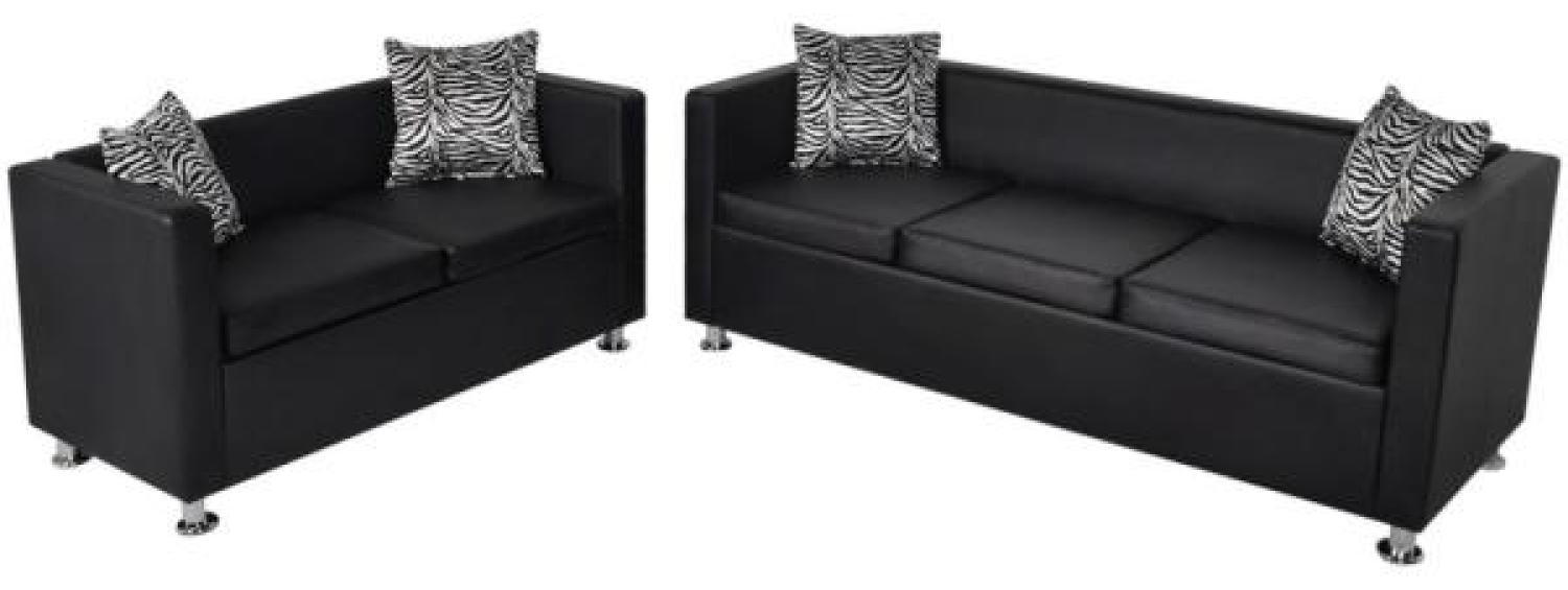 vidaXL Sofa-Set Kunstleder 3-Sitzer und 2-Sitzer Schwarz Bild 1