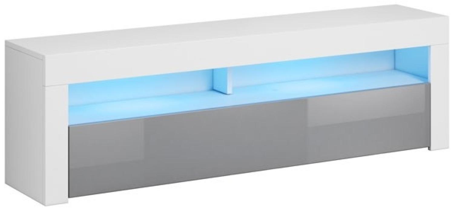 Lowboard "Mex" TV-Unterschrank 160 cm weiß grau Hochglanz inklusive LED Bild 1