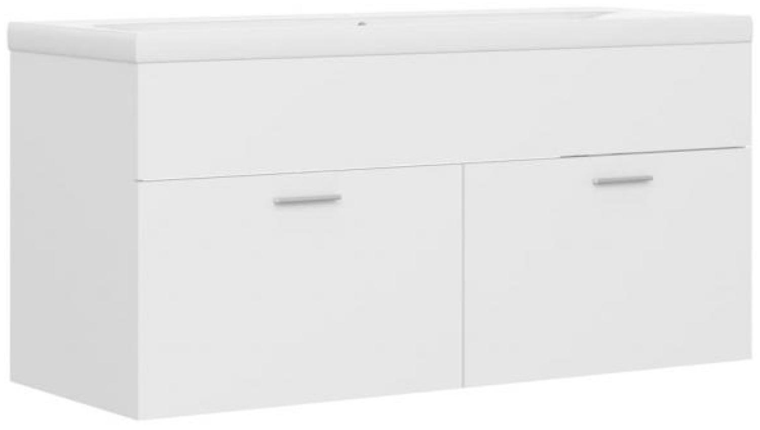 vidaXL Waschbeckenunterschrank mit Einbaubecken Weiß Spanplatte [3070847] Bild 1