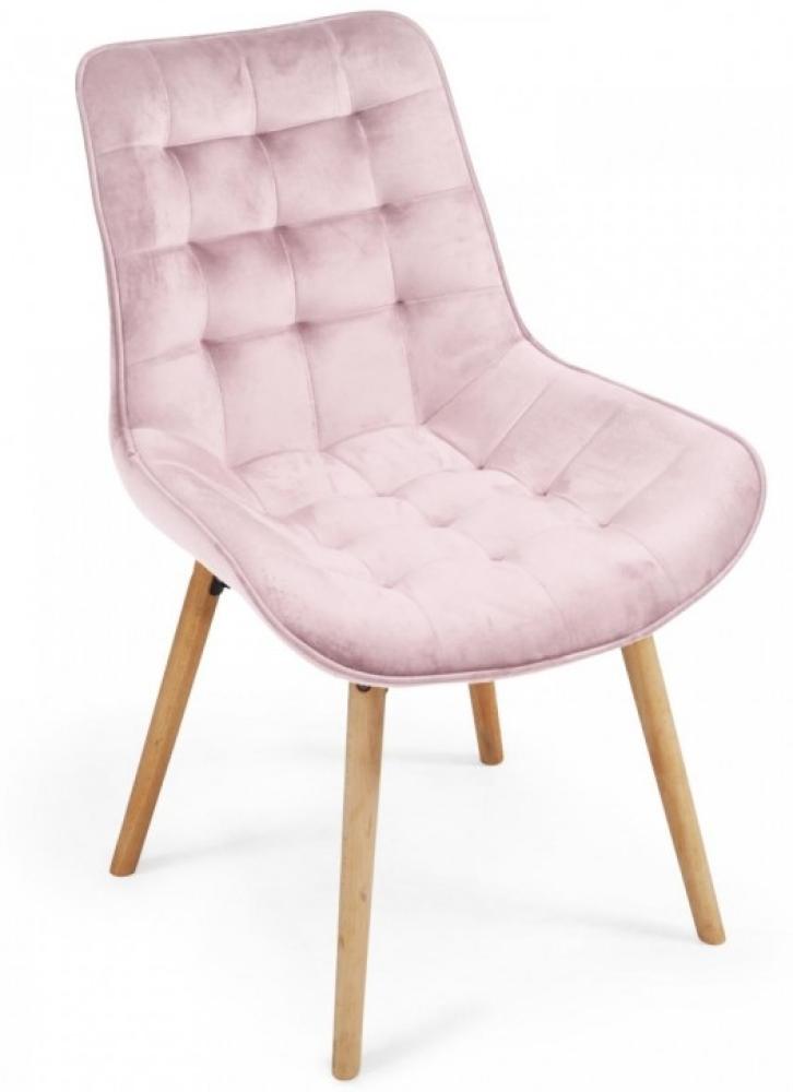 MIADOMODO® 4er-Set Esszimmerstühle gesteppt, Samt/Buchenholz rosa Bild 1
