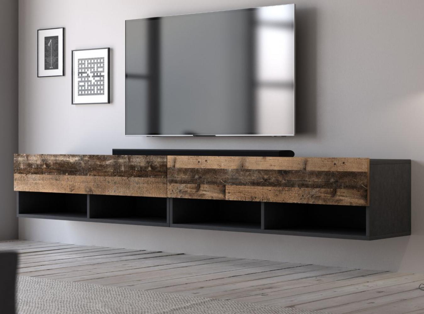 TV-Lowboard Epsom Used Wood und Matera grau hängend 200 cm Bild 1
