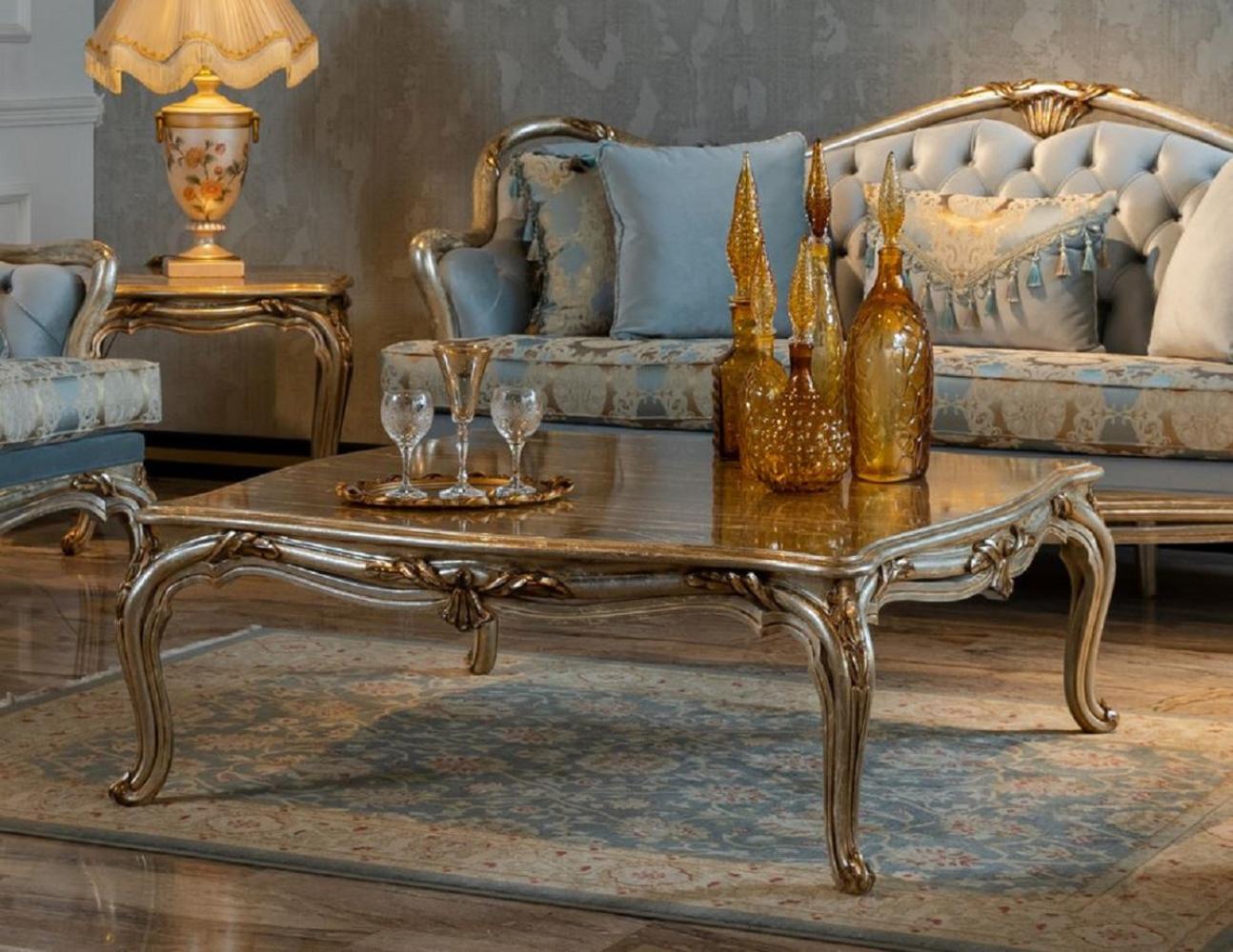 Casa Padrino Luxus Barock Couchtisch Silber / Gold - Handgefertigter Massivholz Wohnzimmertisch - Barock Wohnzimmer Möbel Bild 1