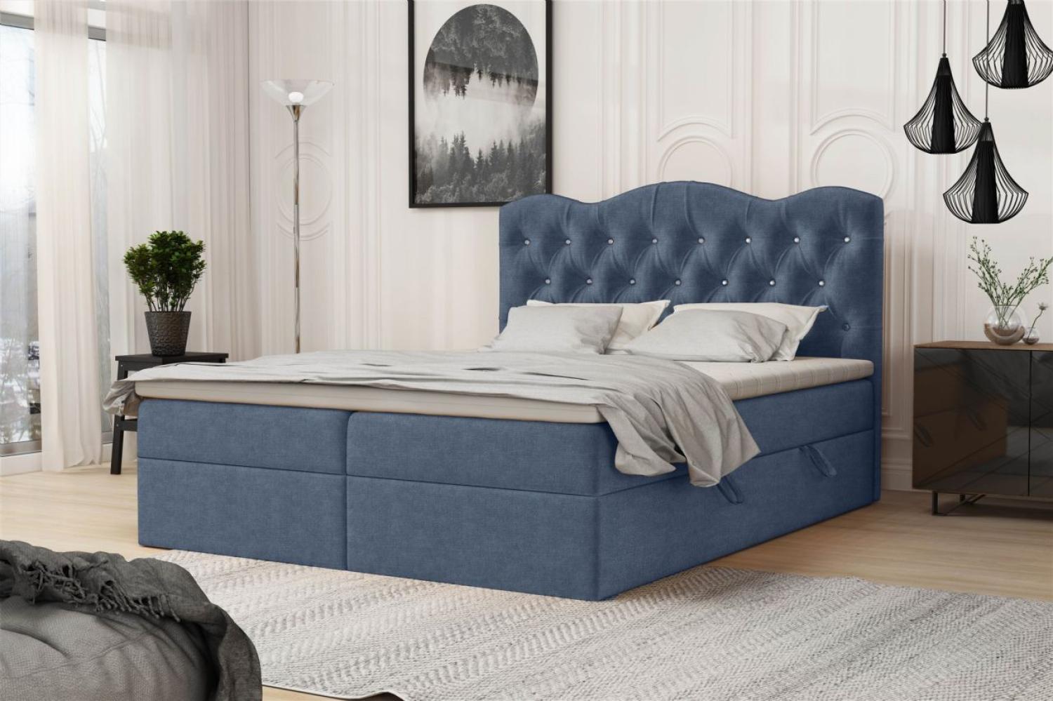 Boxspringbett Schlafzimmerbett LODOS 180x200cm Stoff Perfect Harmony Blau Bild 1