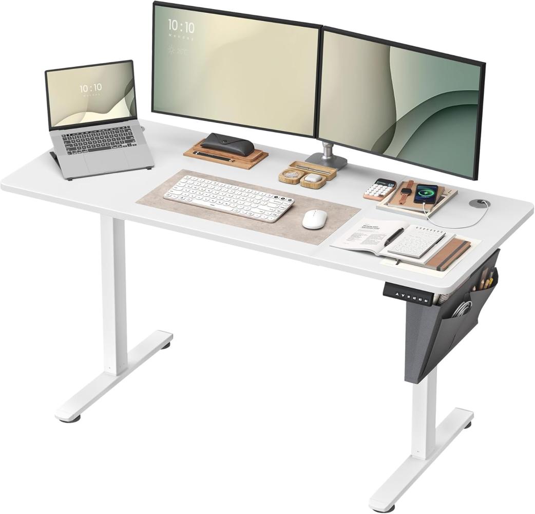 SONGMICS Höhenverstellbarer Schreibtisch elektrisch, 60 x 140 x (72-120) cm, Verstellbarer Tisch, Memory-Funktion für 4 Höhen, für Homeoffice, Arbeitszimmer, wolkenweiß Bild 1