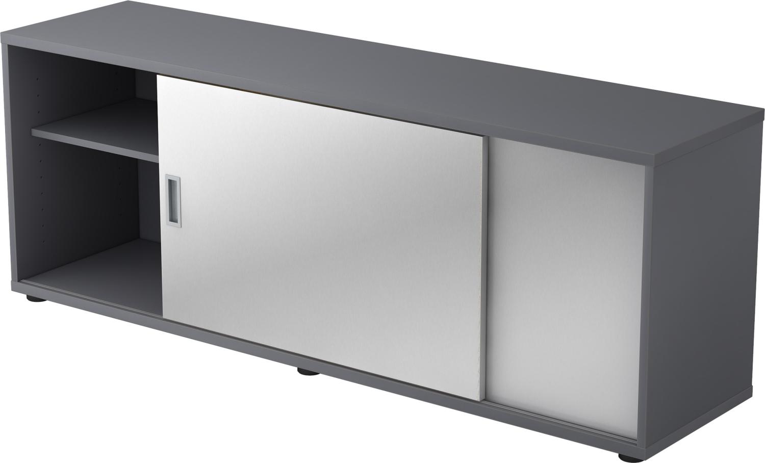 bümö® Lowboard mit Schiebetür, Sideboard in Graphit/Silber Bild 1