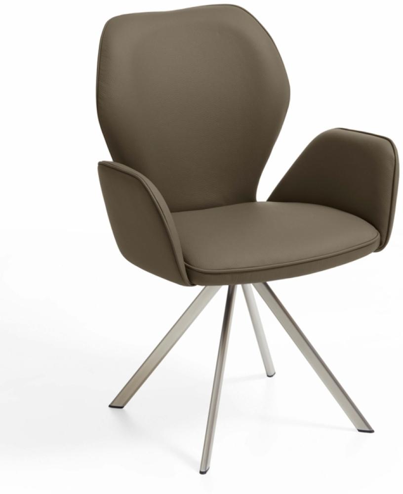 Niehoff Sitzmöbel Colorado Trend-Line Design-Armlehnenstuhl Edelstahl/Leder - 180° drehbar Napoli oliv grün Bild 1