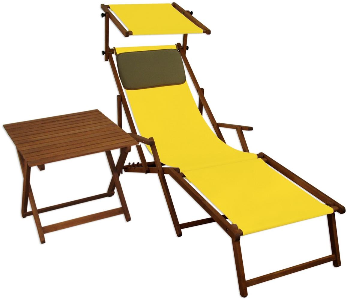 Gartenliege Sonnenliege gelb Liegestuhl Fußteil Sonnendach Tisch Kissen Deckchair 10-302FSTKD Bild 1