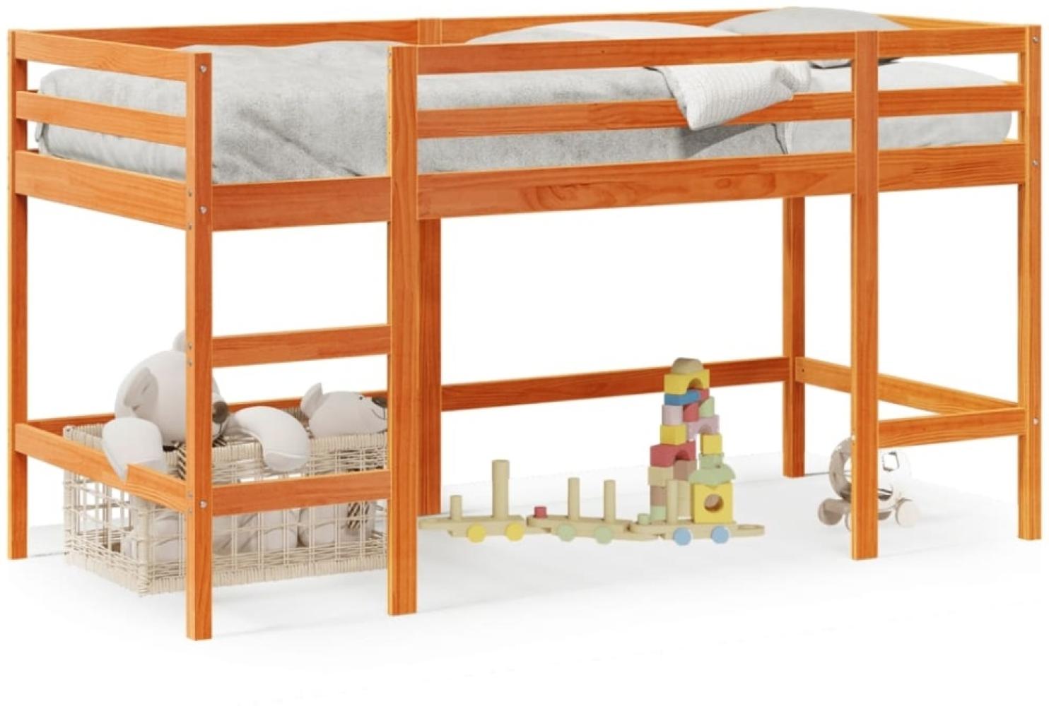 vidaXL Kinderhochbett mit Leiter Wachsbraun 80x200cm Massivholz Kiefer Bild 1