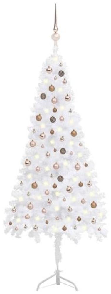 vidaXL Künstlicher Eck-Weihnachtsbaum LEDs & Kugeln Weiß 240 cm PVC, Mit Beleuchtung [3077961] Bild 1