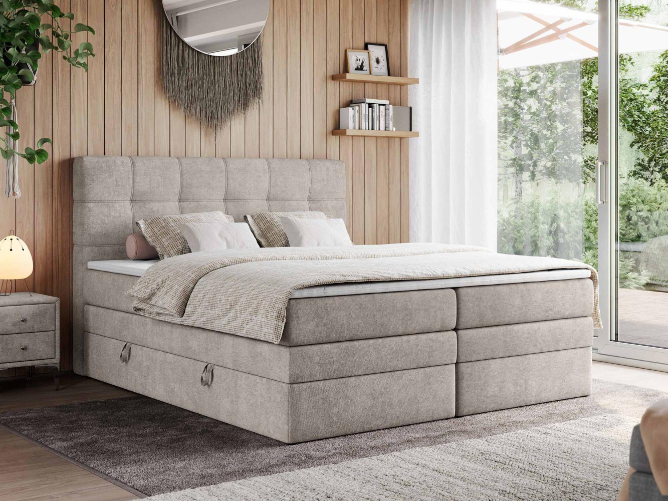 Boxspringbett, Polsterbett, Bett, Schlafzimmer - ERNI-KING - 160x200cm - Beige Stoff - H3 Bild 1