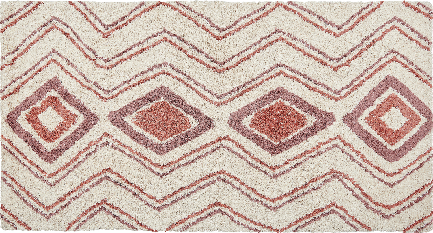Teppich Baumwolle beige rosa 80 x 150 cm geometrisches Muster KASTAMONU Bild 1
