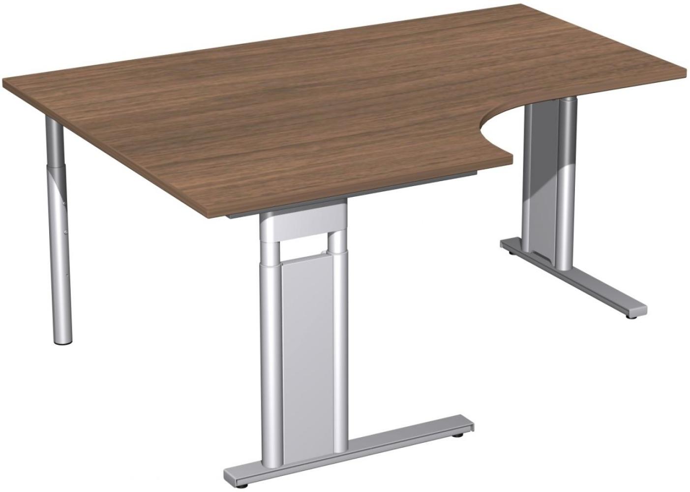 PC-Schreibtisch 'C Fuß Pro' links, höhenverstellbar, 160x120cm, Nussbaum / Silber Bild 1