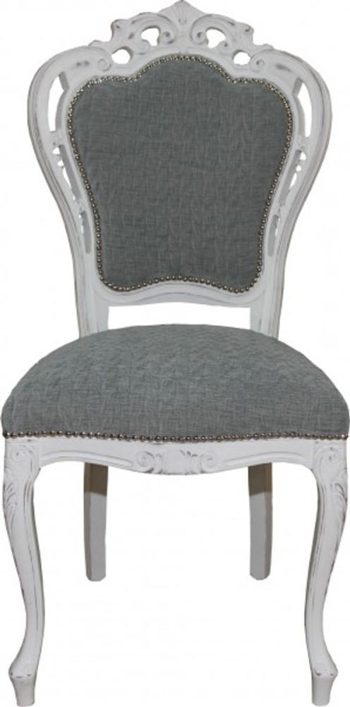 Casa Padrino Barock Esszimmer Stuhl ohne Armlehnen Grau / Antik Weiß - Designer Stuhl - Luxus Qualität Bild 1